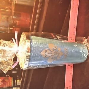 Krewe of ISIS iridescent blue faux snakeskin finish screw top travel cup NIB.